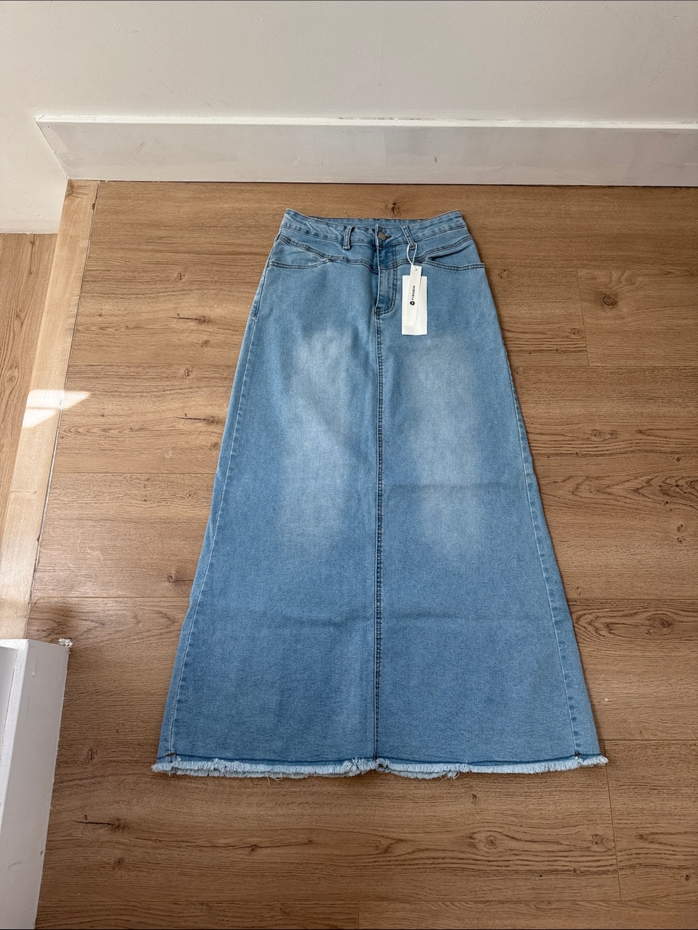 Amazon Light Blue Denim Maxi Skirt - A-Line Style